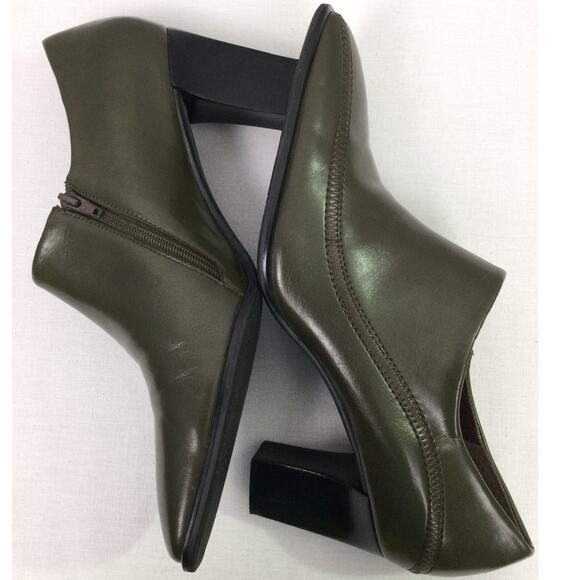 Franco Sarto Square Toe Olive Green Vegan Leather Side Zip Bootie 10M - Picture 9 of 12